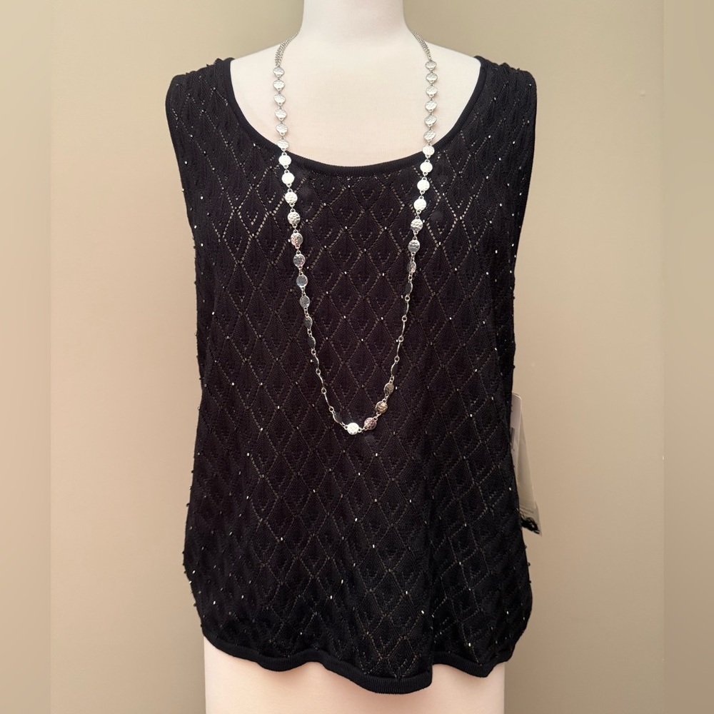 Jones New York Black Knit Beaded Tank Top Size Large